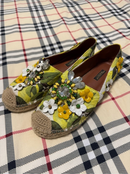 Dolce & Gabbana Shoes - Dolce & Gabbana Yellow Floral Jeweled Espadrille Flats